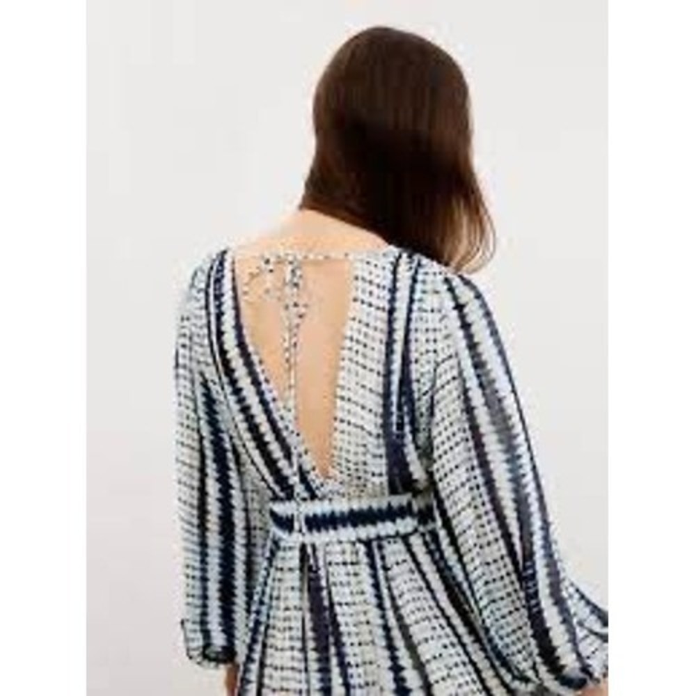 NOCTURNE Varyant Tie Waist Maxi Dress Boho Abstract Print Deep V Neck Size XL - Picture 2 of 8